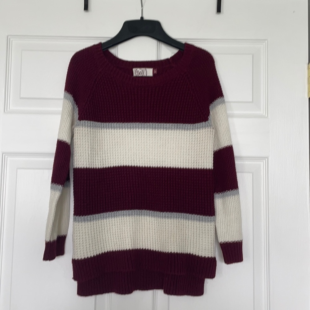 Maroon, white, & gray sweater, size S